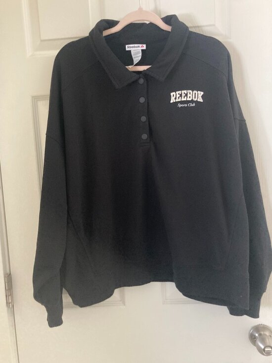 Reebok Tops - Reebok Sports Club Black Snap Collar Cropped Sweatshirt Women Size 3XL Worn Once